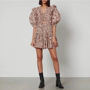 Sea New York Priya Printed Puff Sleeve Smocked Romper Cut Out Waist